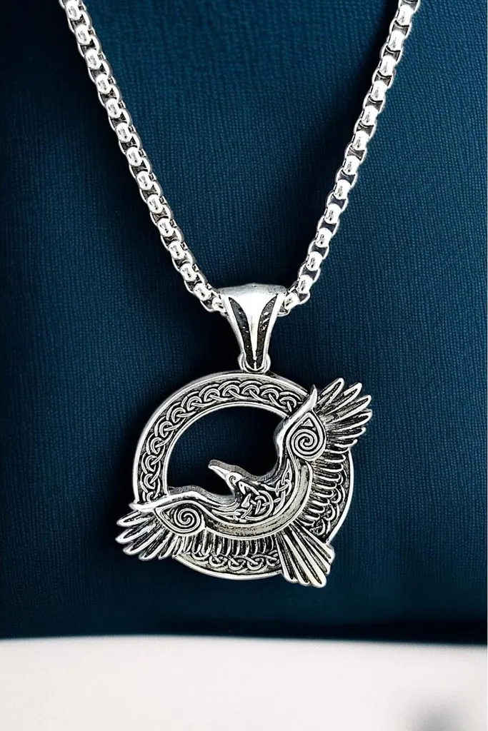 Bijou Viking Inox Raven - Collier Homme robuste avec Pendentif Corbeau