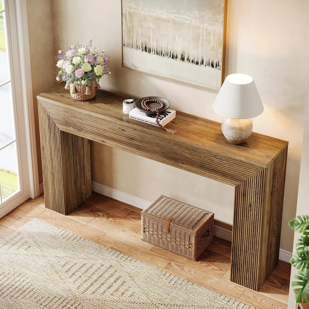 Console de salon fine de 30 cm de profondeur en bois rustique