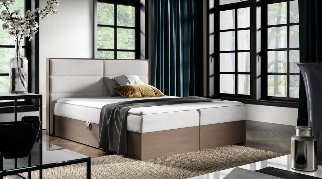 Kontinentales Bett 120x200 CHANTELLE 5 - dunkle Eiche / helles Grau 2 + GRATIS Matratzenauflage