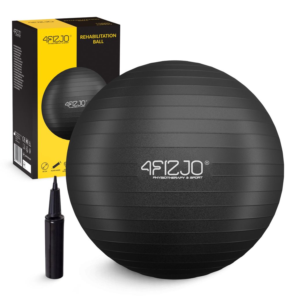 4FIZJO Gymnastikball Reh Ball, aufblasbar, Reha, Pilates, Fitness, Therapie, 85 cm, schwarz