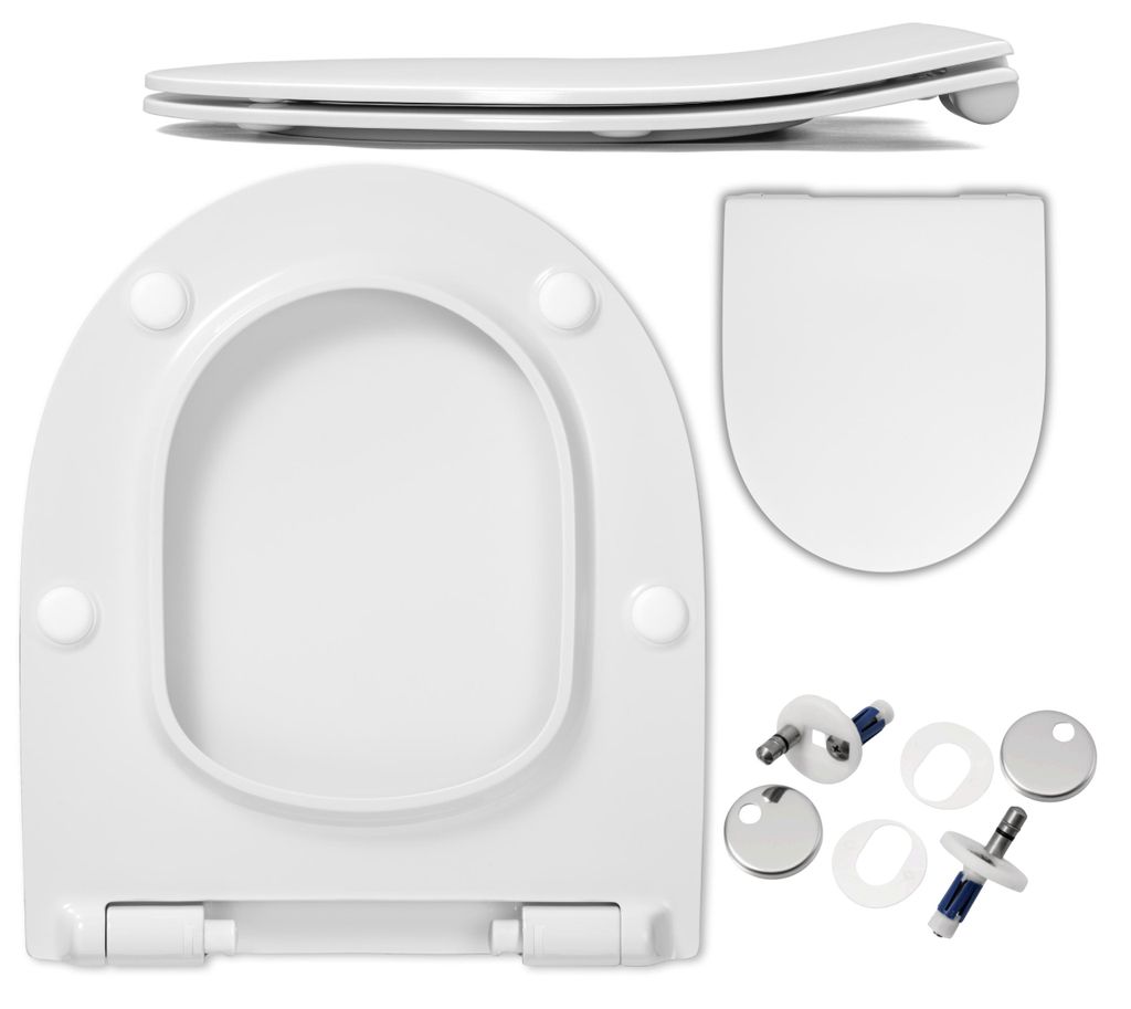 WC Sitz - Toilettensitz - Weiß - 42 Cm X 36 Cm - Duroplast - Selbstschließend - Toilettendeckel