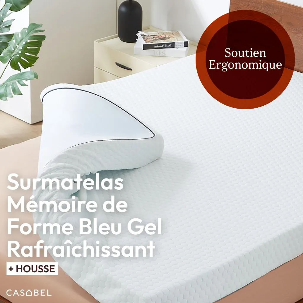 CASABEL Surmatelas 90x190 cm Mousse à Mémoire de Forme 6cm Gel Bleu