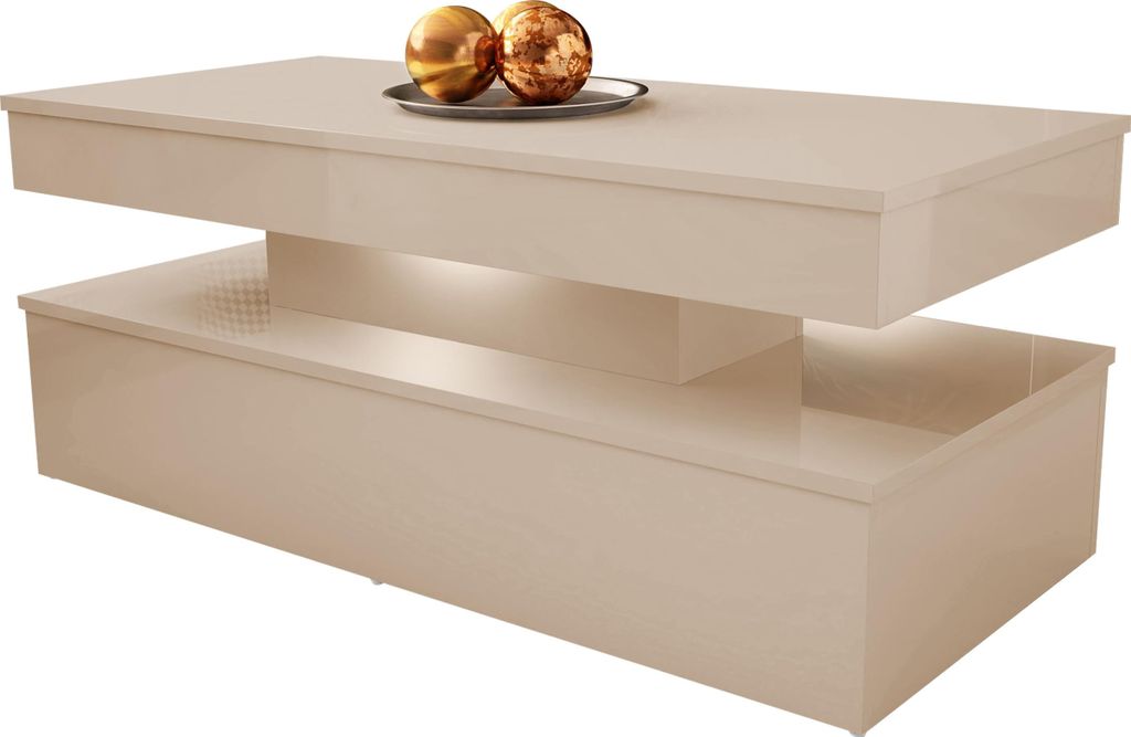 MIRJAN24 Couchtisch 120 Glossa 01 mit LED-Beleuchtung, Kaffeetisch, Modern Tisch, 120x55x50 cm (Farbe: Wüstensand)