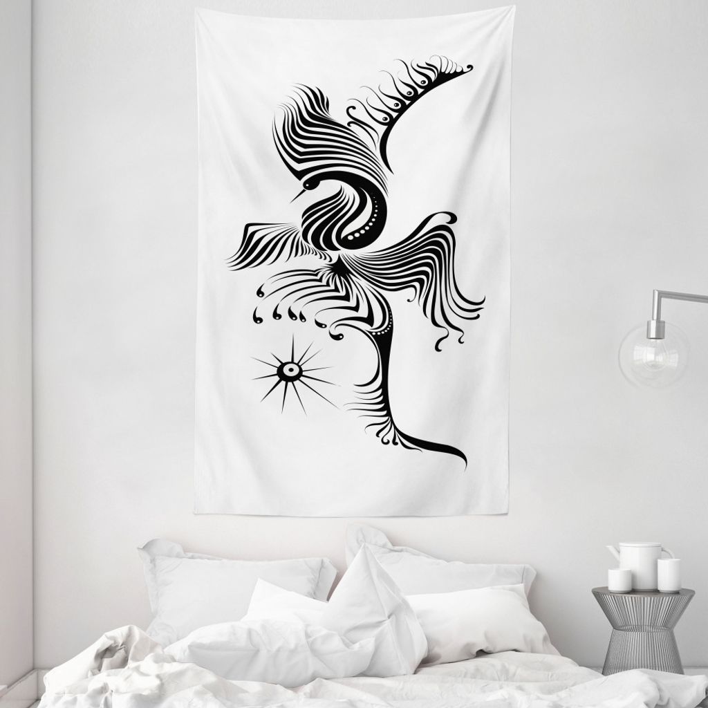 ABAKUHAUS Feder Wandteppich und Tagesdecke, Abstrakt Phoenix Design aus Weiches Mikrofaser Stoff Waschbar ohne Verblassen Digitaldruck, 140 x 230 c...