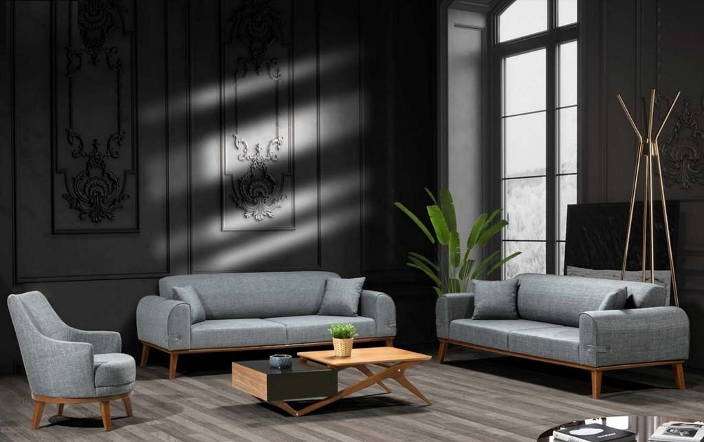 Sofagarnitur 3 + 3 + 1 Sitzer Set Design Sofa Polster Couchen Couch Modern Samt