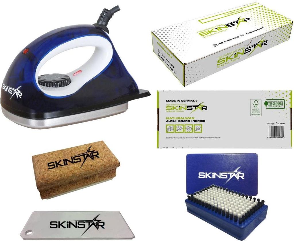 SKINSTAR Starter Ski Wachs Set, Wachsbügeleisen Bürste Natural Wax 5-teilig Type B