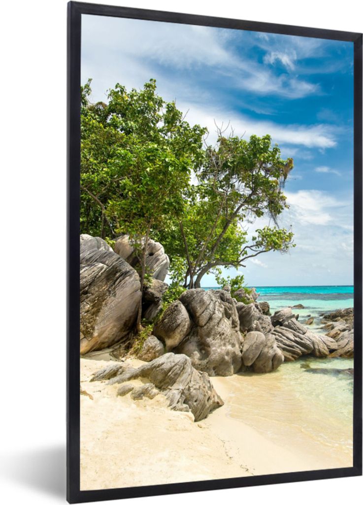 MuchoWow Gerahmtes Poster Strand - Steine - Meer - Sommer 20x30 cm - Poster mit Schwarzem Bilderrahmen Wandposter Rahmen Foto Bilder - Drucken - ...