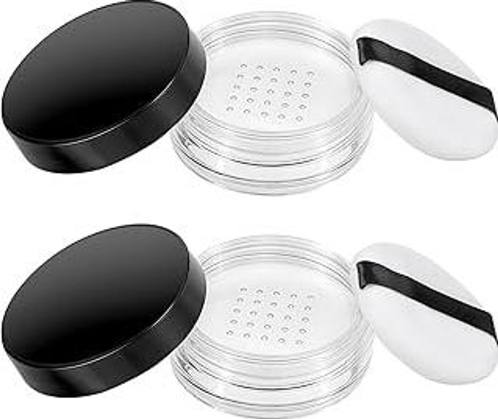 Aeaocvo 2 Stück Leere Puderdose Mit Puderquaste, Tragbar 10 Ml Loose Powder Container, Leer Puderdose Set mit Abnehmbarem Siebdeckel für Frauen M...