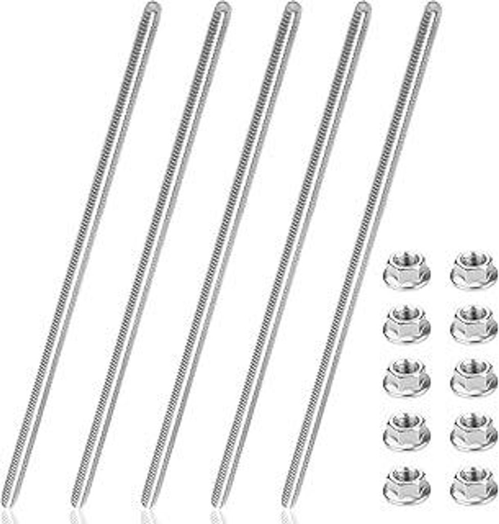 Gewindestangen M8 X 30cm Gewindestange Edelstahl 5er Volle Gewindestab mit 10 Flanschmuttern für Die Maschinen und Möbelherstellung (M8*30CM)
