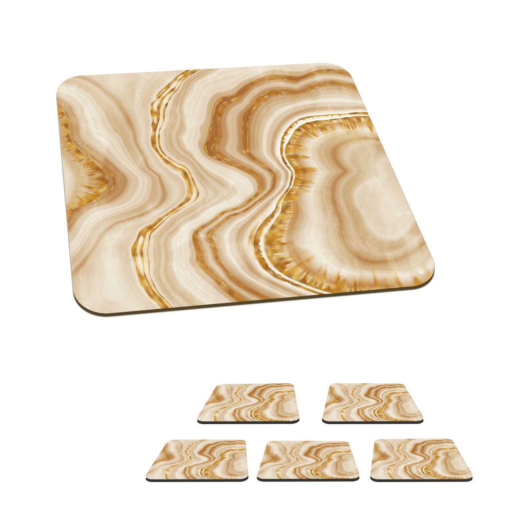 KitchenYeah Glasuntersetzer Quadratisch 6er Set Marmor - Beige - Linie 10x10 cm Untersetzer für Gläser - Getränkeuntersetzer - Tischplattensc...