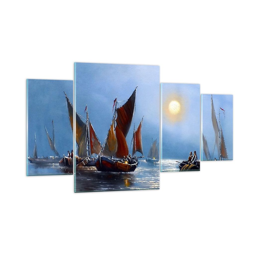 Bilder auf glas - Boote Sonne Fischer Angeln - 160x90cm - Glasbilder - Wandbilder - Kunstdruck - zum Aufhängen bereit - Wanddekoration aus Glas - ...
