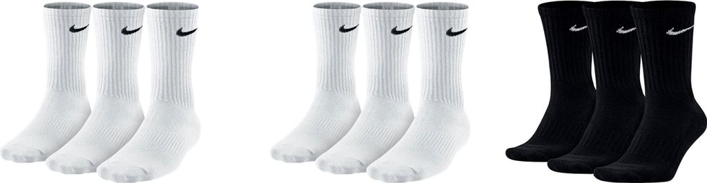 9 Paar Nike Herren Damen Socken SX4508 - Farbe: 2 x weiß 1 x schwarz - Größe: 38-42