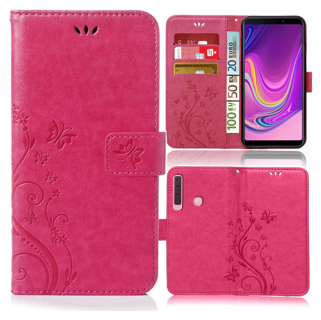 Handy Tasche für Samsung Galaxy A40 Schutz Hülle Handyhülle mit Blumenmuster Klapp Hülle mit Standfunktion und Kartenfächer Pink
