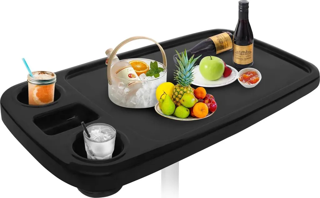Table de Ponton Amovible en ABS Noir avec Support de Verres Intégré