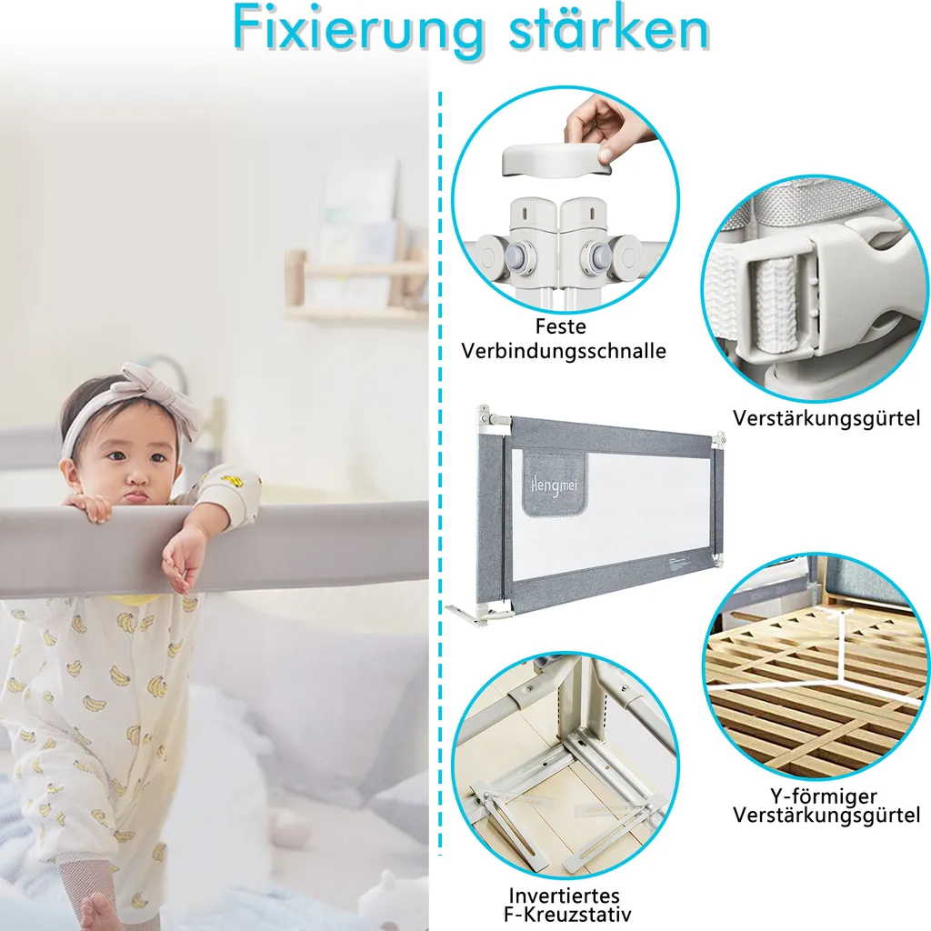 Barrière de sécurité pour lit enfant 150cm - Garde-corps ajustable gris