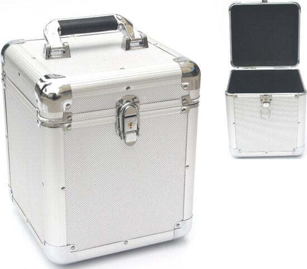 VVD Gaming LP-Single 7-Zoll-Vinyl-Koffer zur Aufbewahrung von 70 - 100 Singles abschließbar silber Aluminium