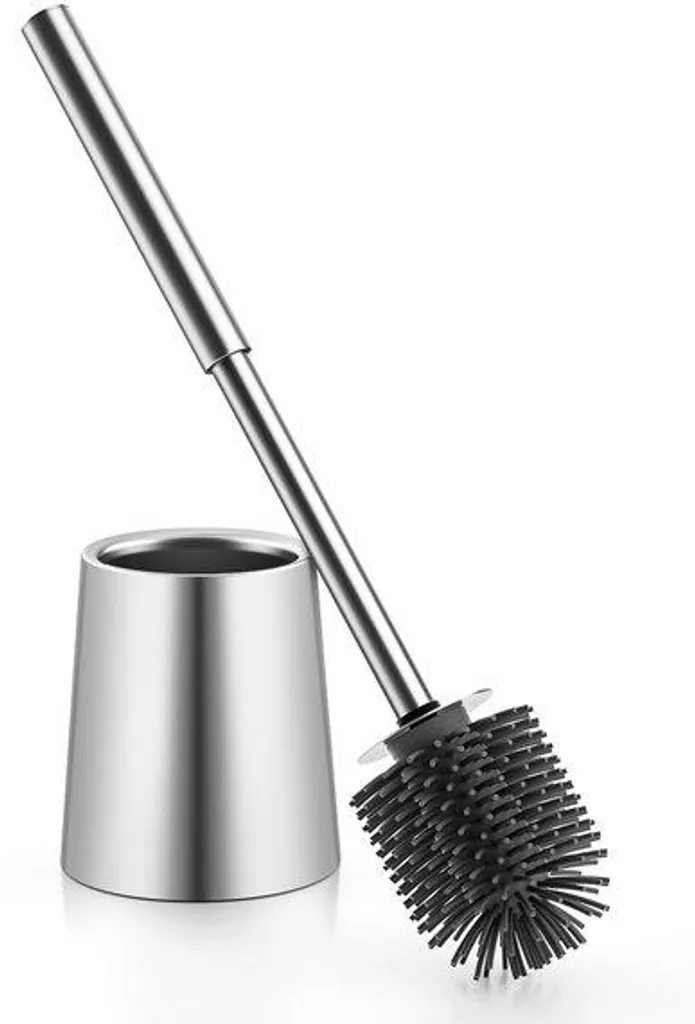 Brosse WC Silva en acier inoxydable argenté anti-trace et robuste 38cm