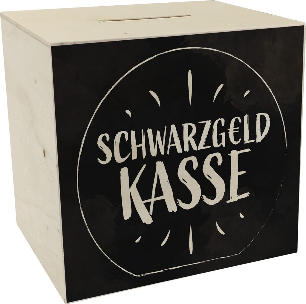Spardose aus Holz für Taschengeld mit lustigem Spruch - Schwarzgeld Kasse