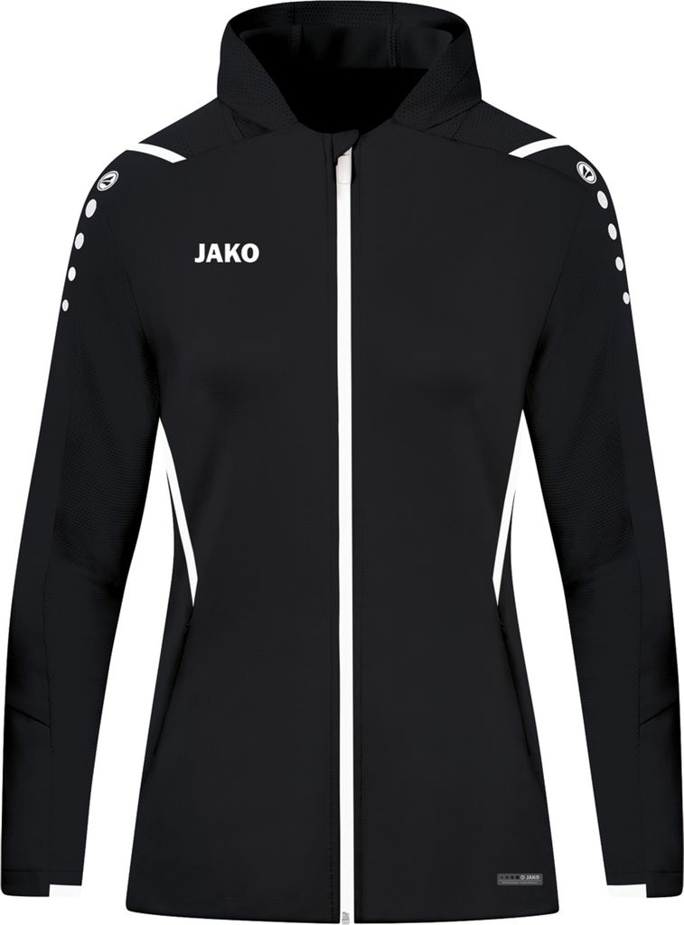 JAKO Damen Kapuzenjacke Challenge, Farbe:schwarz/weiß, Größe:44