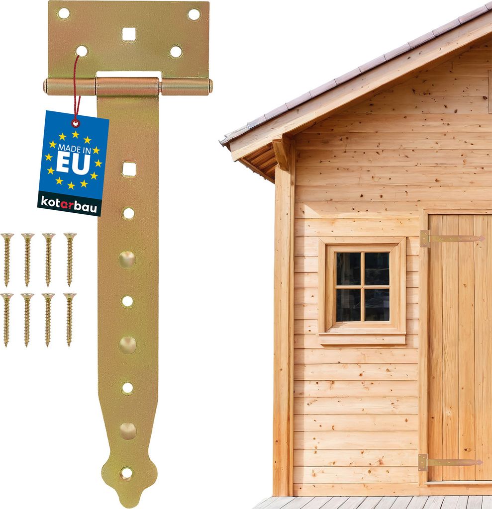 KOTARBAU Kreuzgehänge 250mm T Scharniere Gartentor Scharnier Ladenband Türscharniere für Holztüren Schwerlast Scharniere Galvanisch Stahl Gold