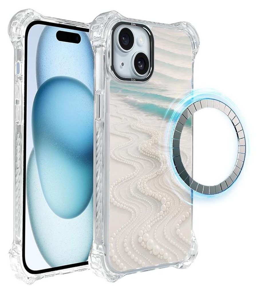 Schutzhülle für das iPhone 15 Plus, MagSafe-kompatibel, verstärkte Ecken, transparente Seiten, Meer, Strand