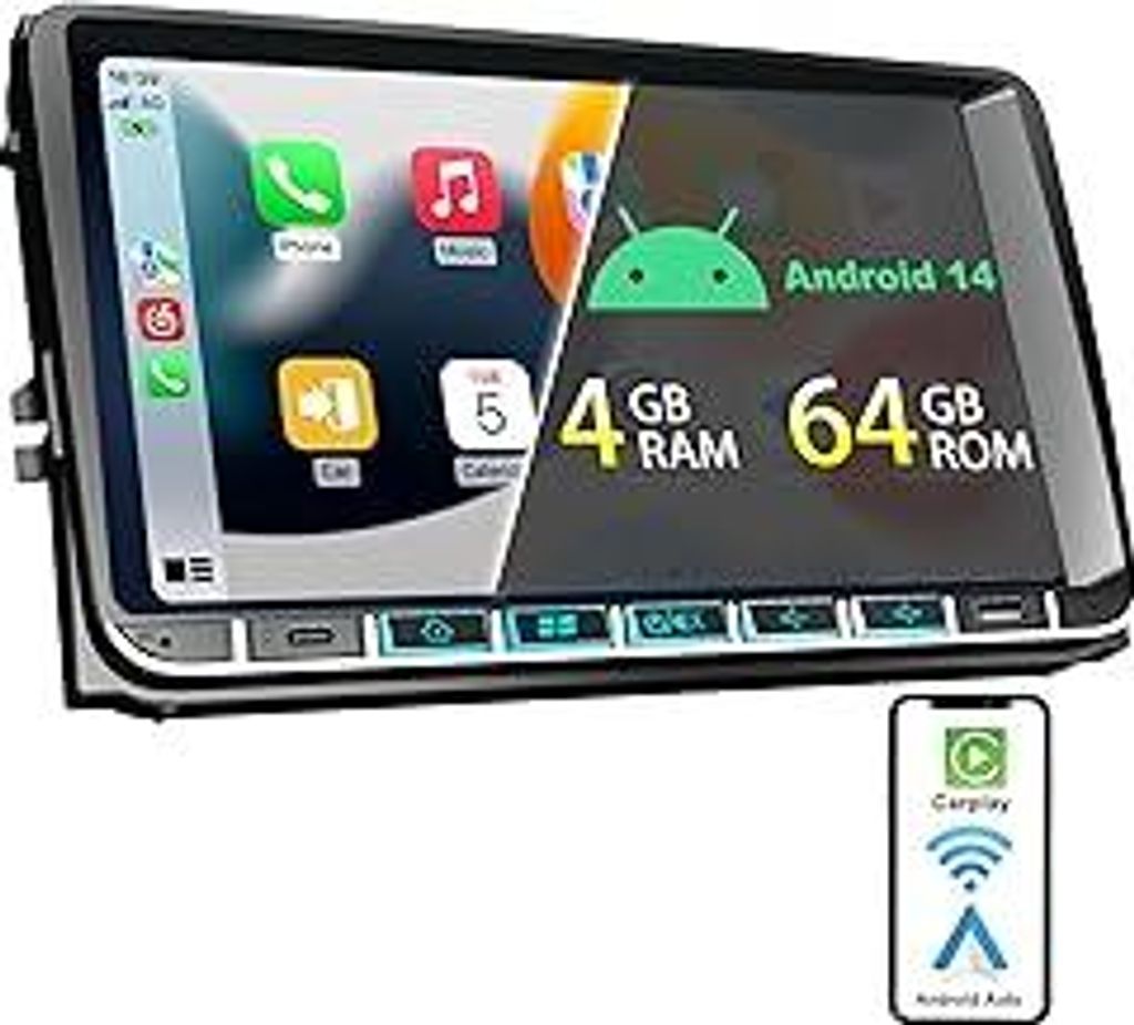 Android Autoradio Bluetooth mit Bildschirm(9”) für VW Golf 5 6 T5 Polo 6r Caddy Passat Touran Seat, Kompatibel mit Apple Carplay Android Auto Ra...