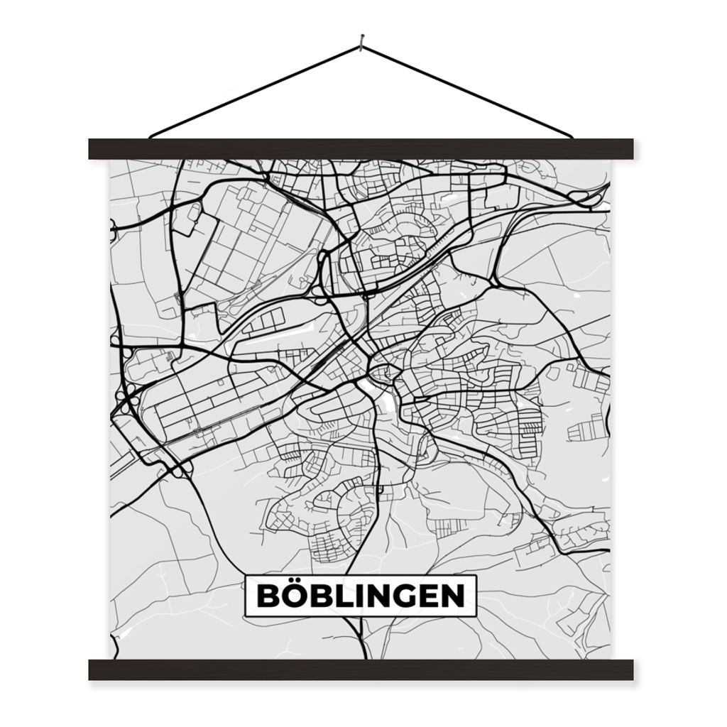 MuchoWow Textilposter Stadtplan - Böblingen - Karte - Deutschland - Karte 120x120 cm mit schwarzem Rahmen - Aufhängungsset