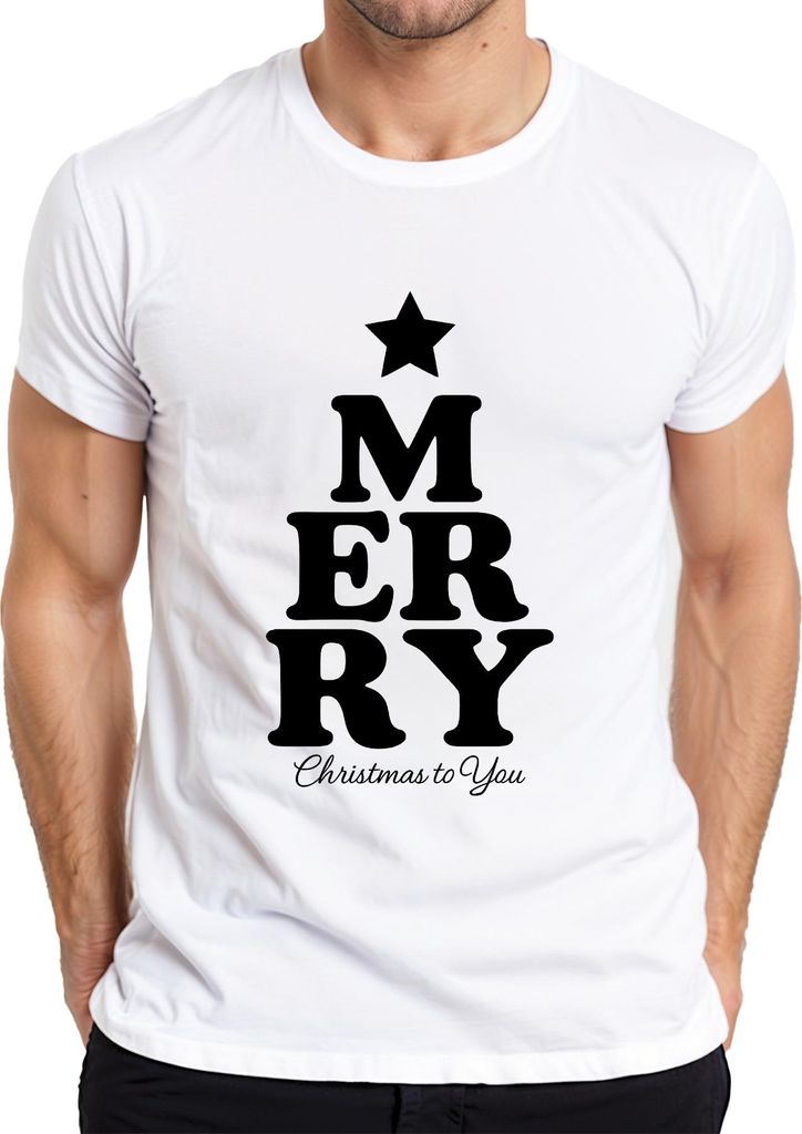 MERRY Christmas Weihnachten Weihnachtsbaum Geschenk Vintage Retro Herren T-Shirt, Weiß, L