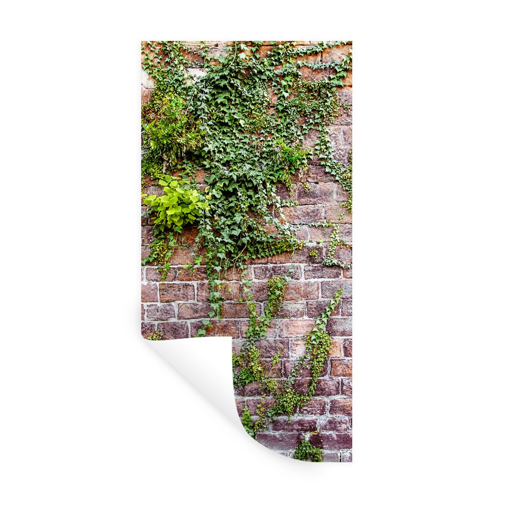 MuchoWow Wandtattoo Wandsticker Wandaufkleber Kletterpflanzen an einer alten Backsteinmauer 20x40 cm Selbstklebend und Repositionierbar - Selbstk...