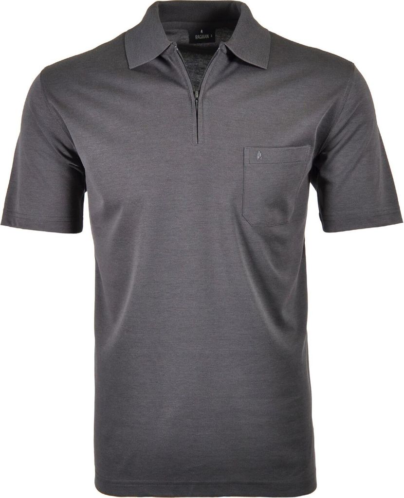 RAGMAN Herren Poloshirt Kurzarm Polokragen Zipper Regular Anthrazit S