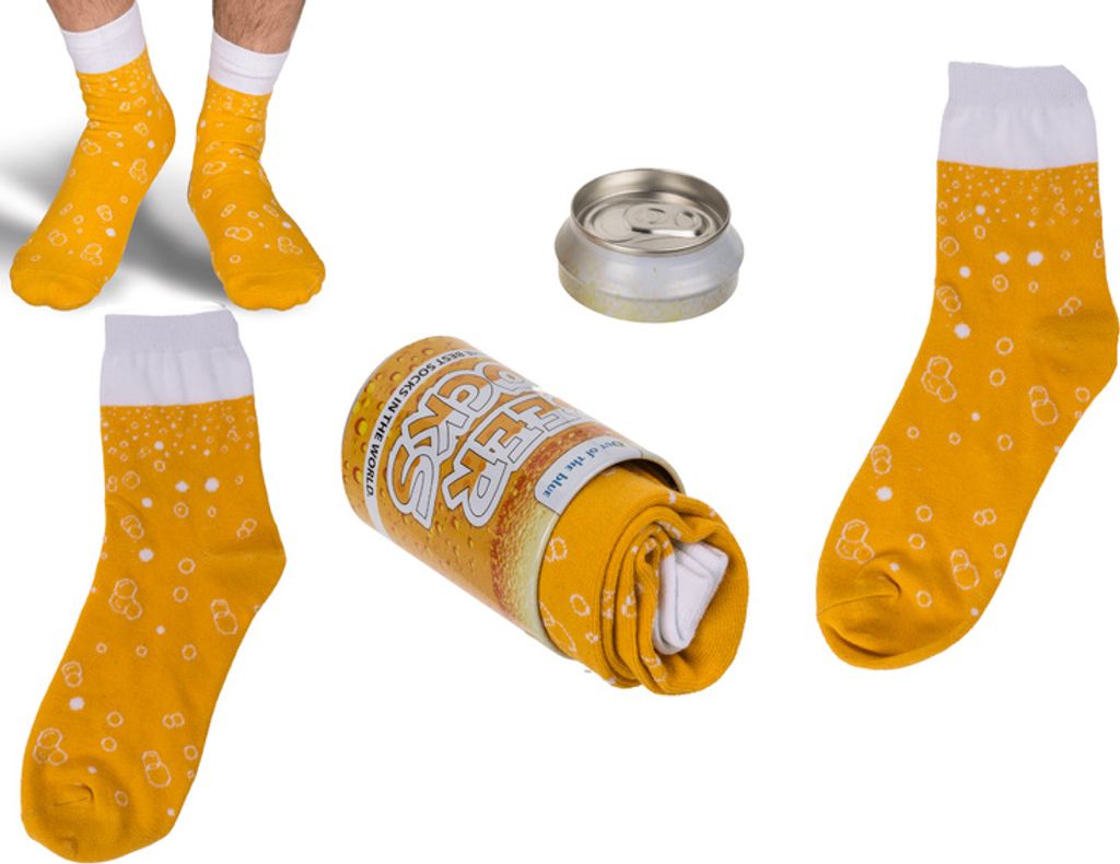 Chaussettes emballées dans une canette de bière en métal Image du produit 