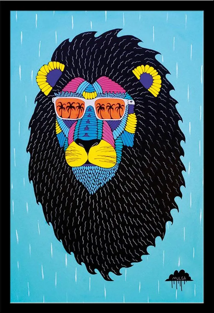 Affiche Mulga Leroy the Lion avec Cadre Shinsuke® Noir Maxi MDF 61x91cm