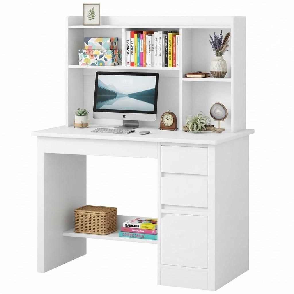 Tavolo Youth Loft bianco con ripiani e cassetti Immagine del prodotto 