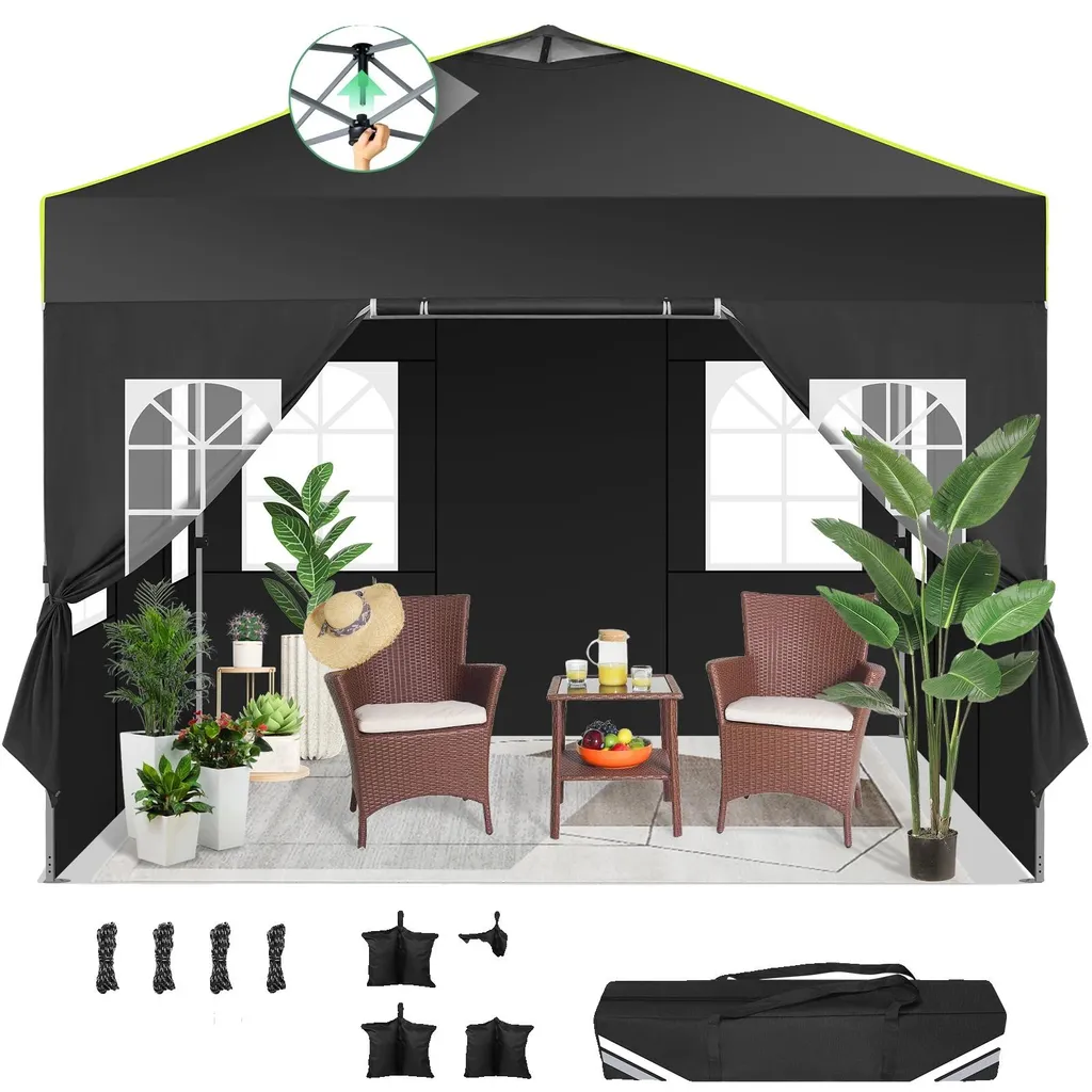 Abri de jardin noir étanche pour réception avec ventilation filet