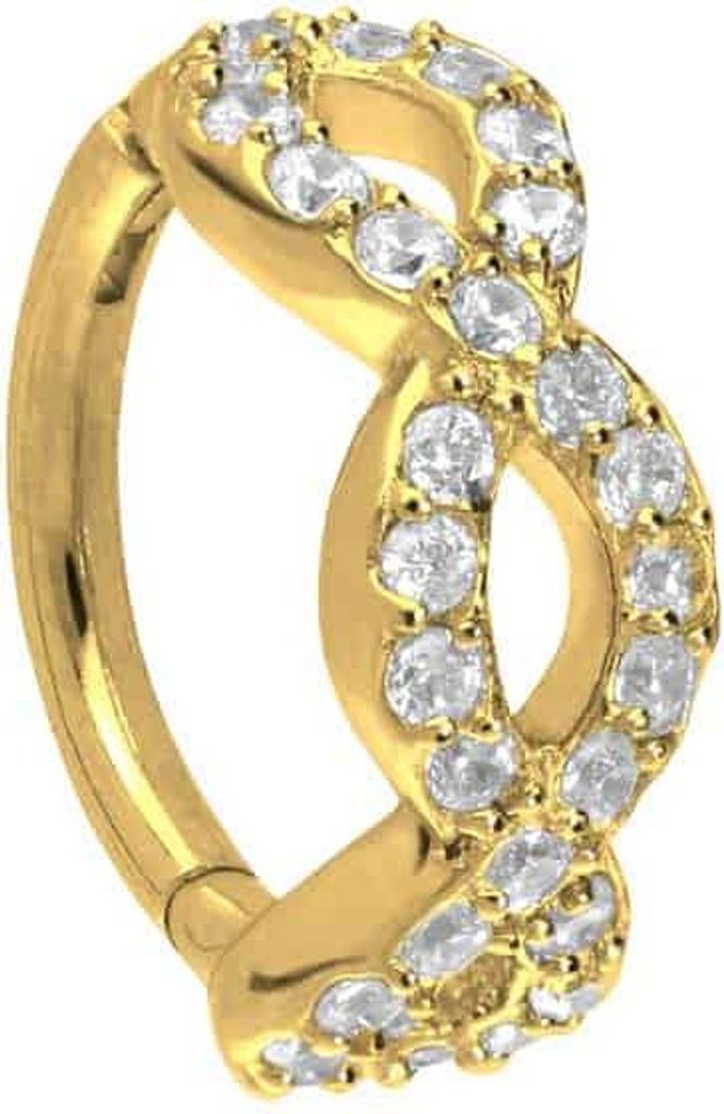 Ohrpiercing, Nasenpiercing, Septum Piercing Chirurgenstahl Segmentring Clicker 3 KRISTALLOVALE Gold Innendurchmesser: 8 mm