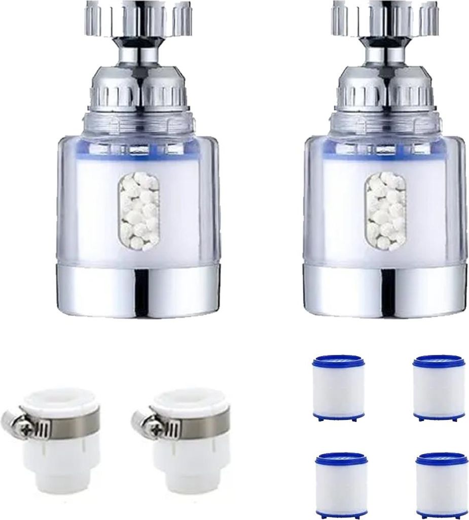 Stück Universal-Wasserfilter gegen Kalkablagerungen am Wasserhahn, 360° drehbarer Wasserhahn-Kalkablagerungsfilter mit 8 Filterelementen aus PP-B...