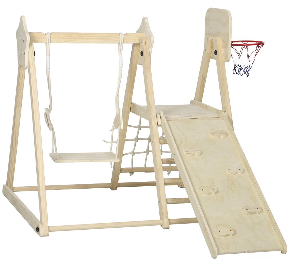 AIYAPLAY 5-in-1 Klettergerüst Montessori Indoor Holz mit Produktbild 