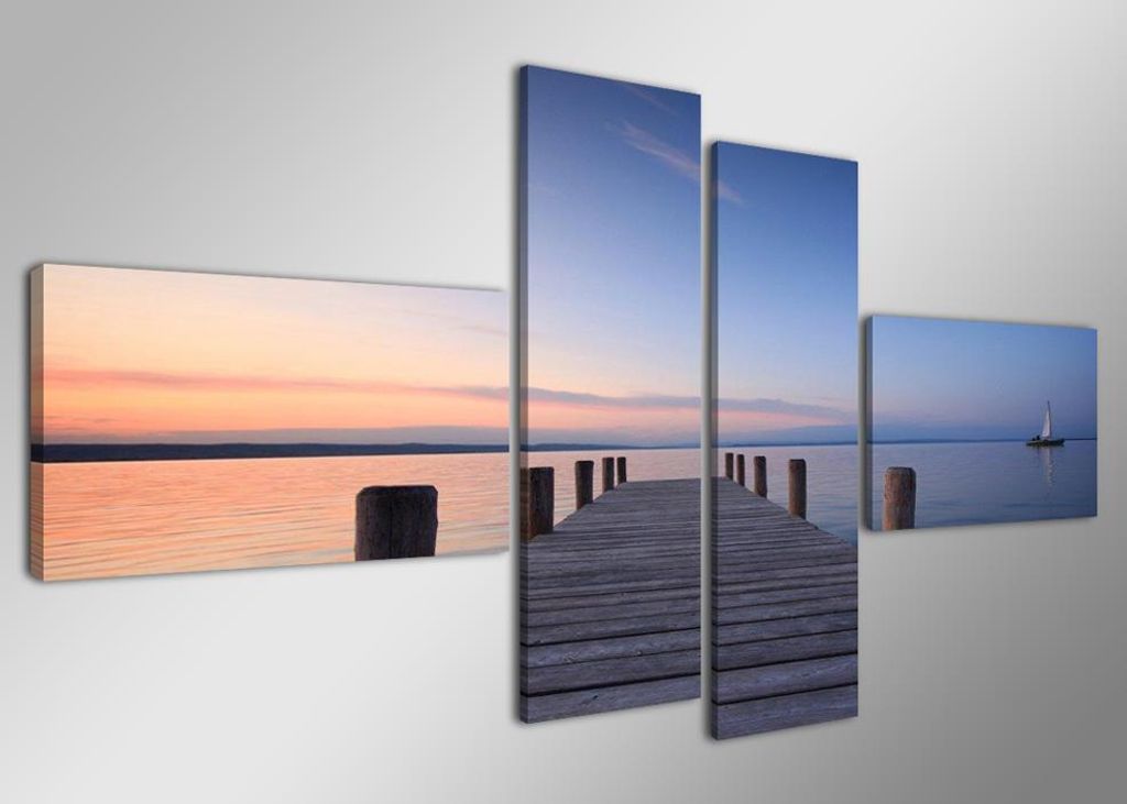 6524 Steg am See Leinwandbild 4-teilig 160x70 cm