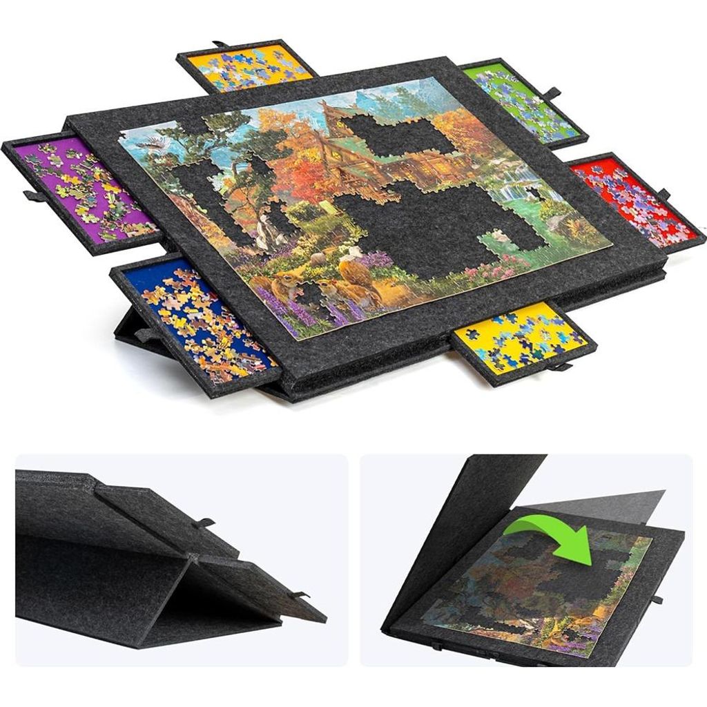 Plateau de puzzle pliable avec 6 tiroirs colorés, table de Image du produit 