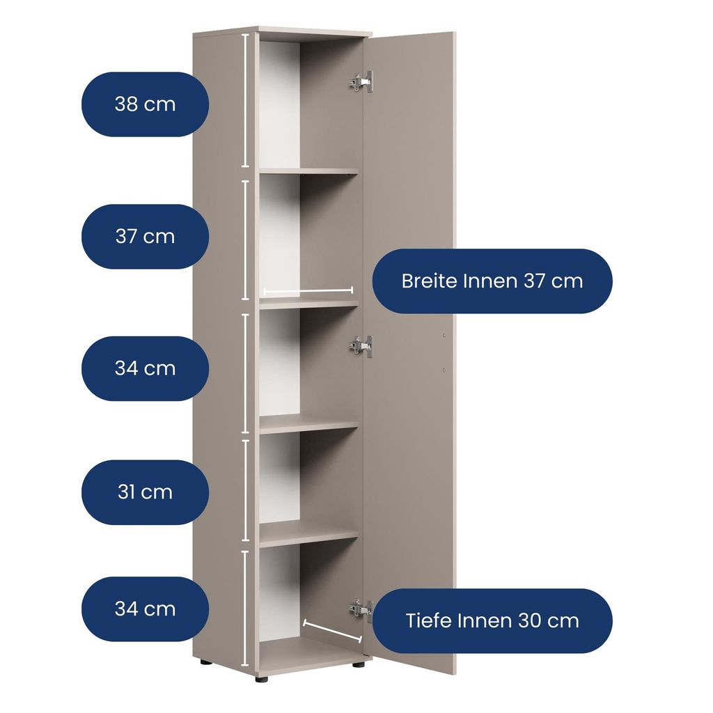 Schmaler Mehrzweckschrank 40 cm breit mit 1 Tür & 4