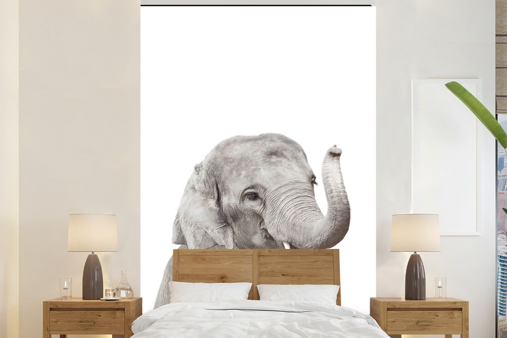 MuchoWow Fototapete für Wohnzimmer oder Schlafzimmer Wandtapete Vinyl Motivtapete Elefant - Tiere - Grau - Natur - 160x240 cm - Vinyltapete