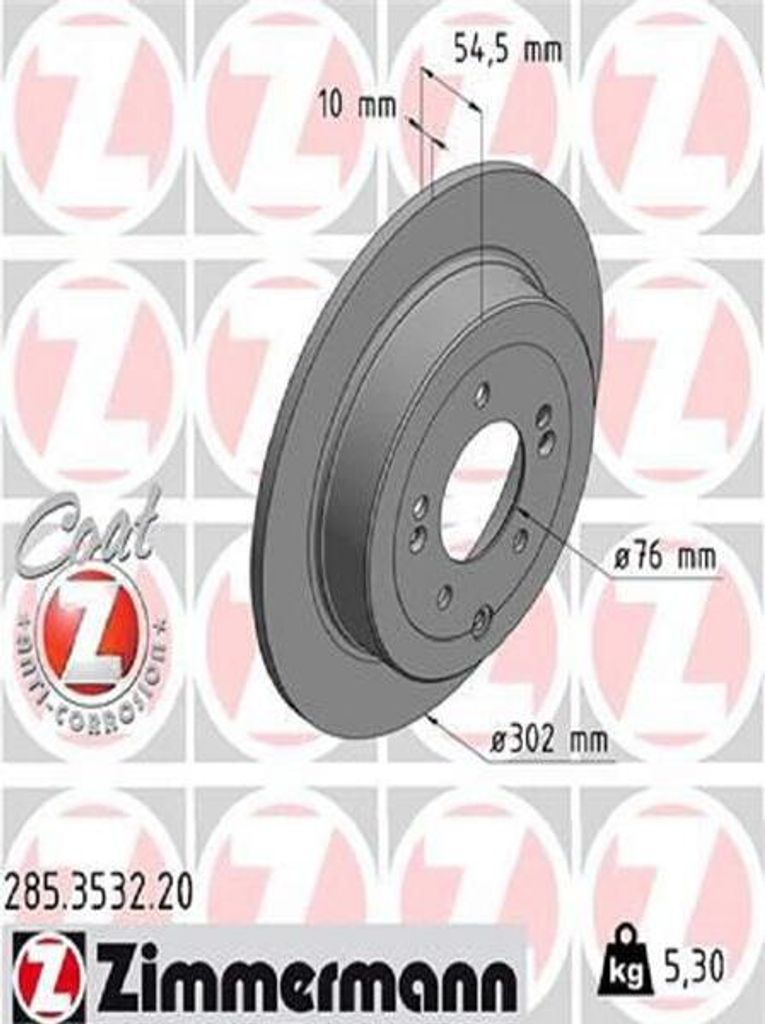 2x ZIMMERMANN Bremsscheibe 285.3532.20 für HYUNDAI Tucson (TL TLE) 54mm 5 3kg