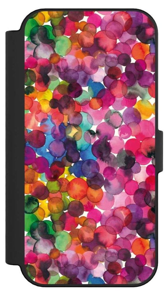 NIVOCASE Klapphülle für Apple iPhone 16 Handyhülle aus Kunst Leder NIVOflip schwarz Punkte Wasserfarbe bunt