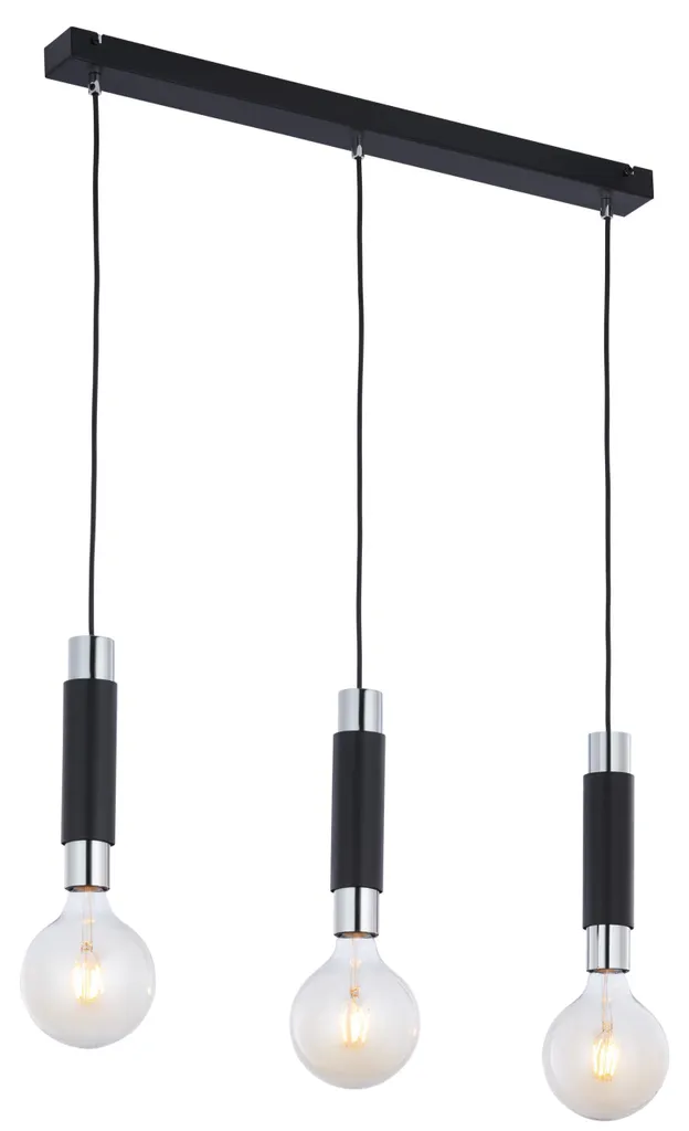 Lustre suspension moderne LILE 3 lumières en métal noir et chrome