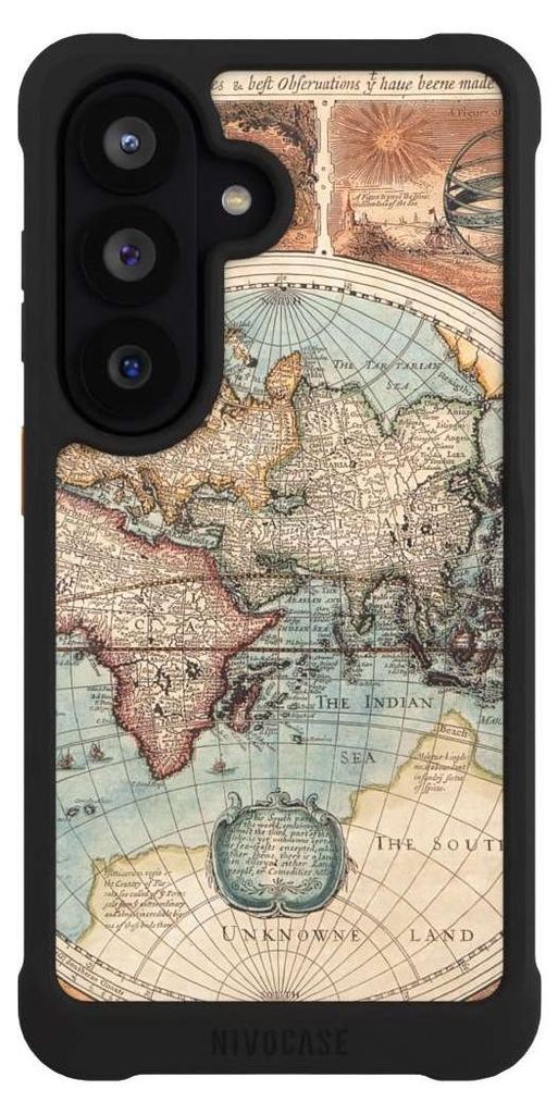 NIVOCASE Hülle für Samsung Galaxy S26 Stoßfeste Handyhülle NIVOmax Case Schwarz Landkarte Vintage Weltkarte
