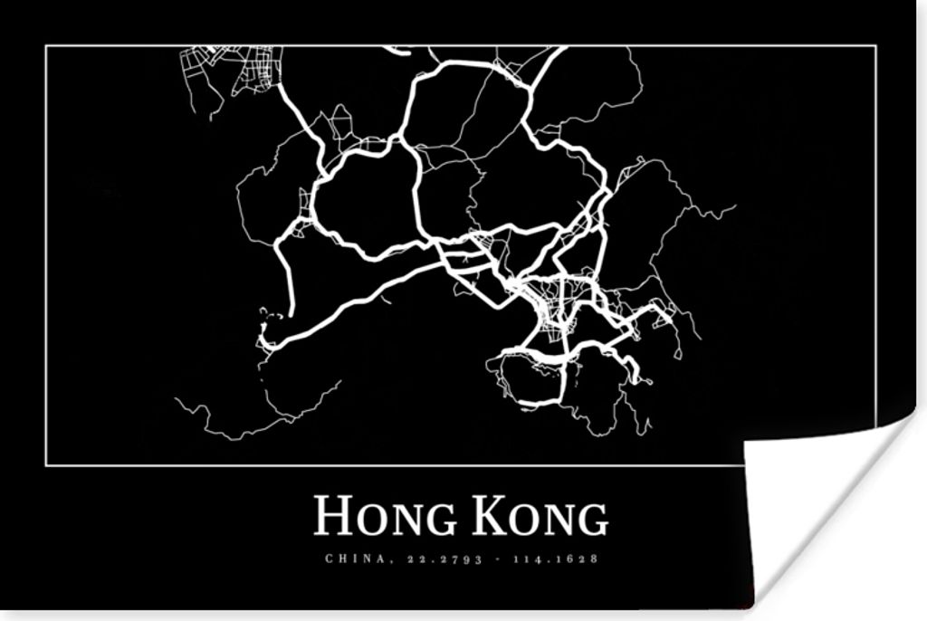 MuchoWow Poster Hongkong - Karte - Stadtplan - Routenbeschreibung 180x120 cm - Fotoplakat