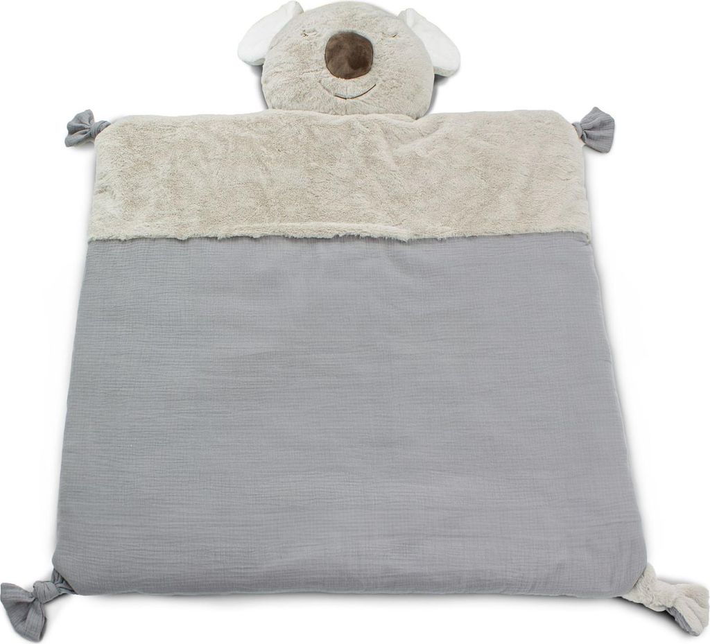 Baby Krabbeldecke 90x90cm mit süßem Koala Design - Spielmatte mit Flauschigem Musselin-Stoff sowie Plüschstoff am Kopfteil - Flauschige Spieldec...