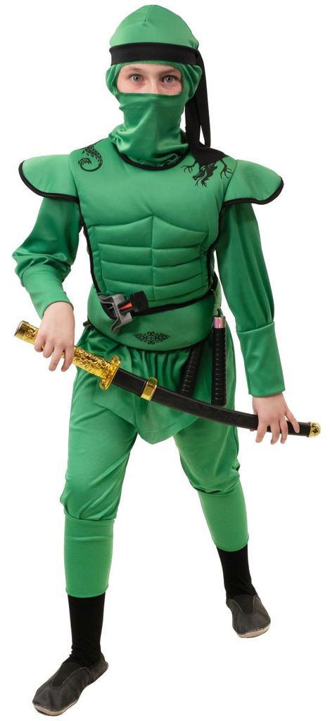Orl Kinder Kostüm Ninjakind grün Ninja Karneval Fasching 