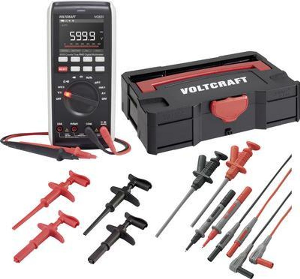 Voltcraft VC-831 Hand-Multimeter Set mit T-Loc Systainer Abgreifklemmen Haken und zusätzl (3342859+2181316+1674350+1674
