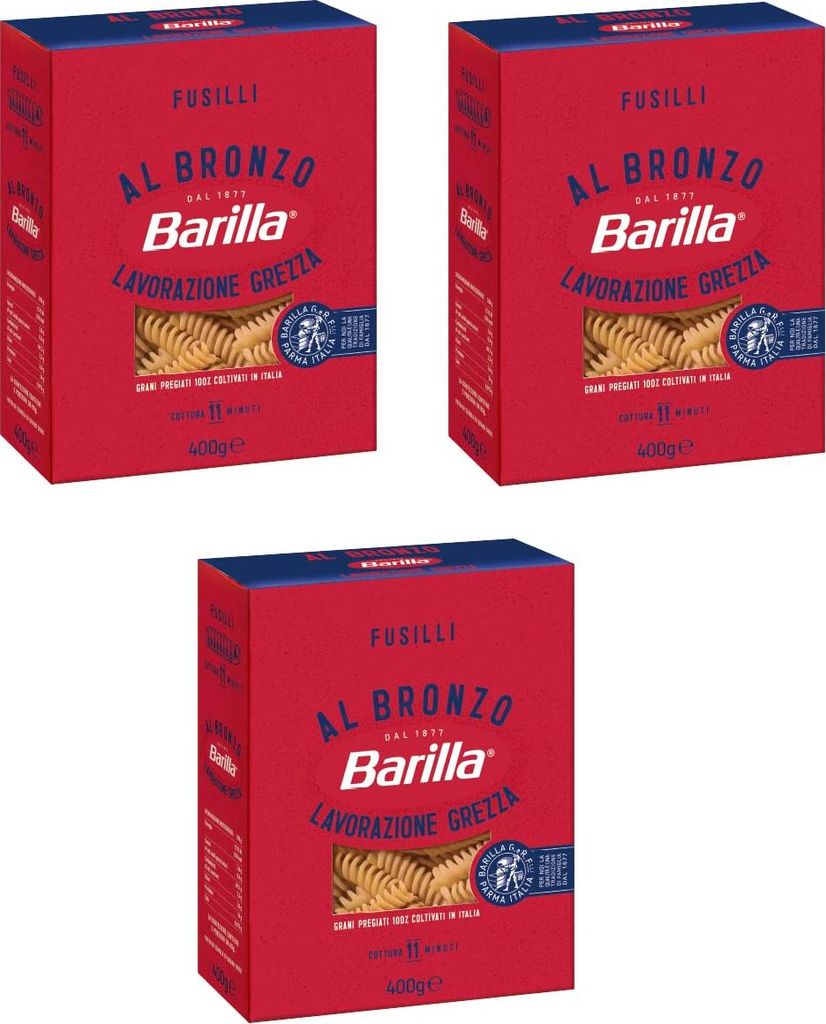 3x Barilla Fusilli al Bronzo Bronze Gezogene Pasta 400g Rohe Verarbeitungsmethode